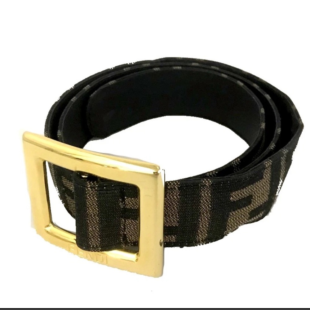 Fendi FF Zucca Belt With Gold Buckle Size 42 - Authentic